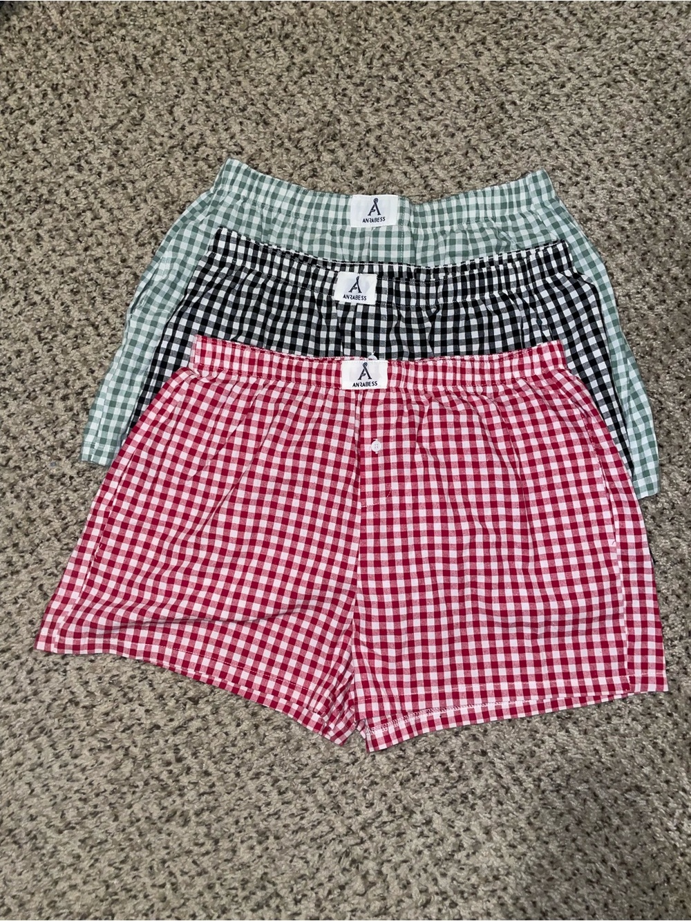 Bundle of 3 ANRABESS Gingham Boxer Shorts